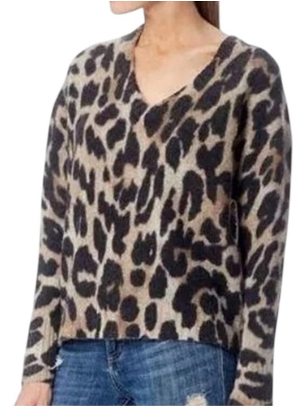 Young Fabulous & Broke Leopard V-Neck Sweater in Beige and Black